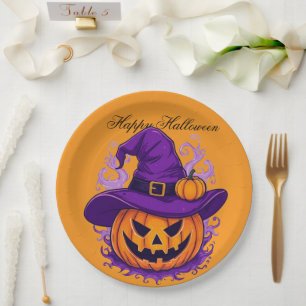 Assiettes en papier pour fête d'Halloween avec cit