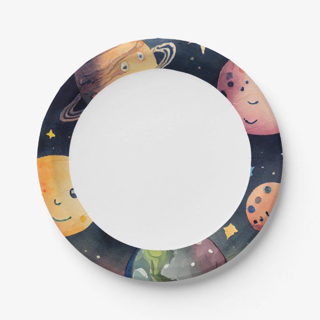 Assiettes en papier pour fête sur les planètes de  (Devant)