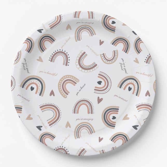 Assiettes en papier pour fête thème arc-en-ciel Bo (Devant)