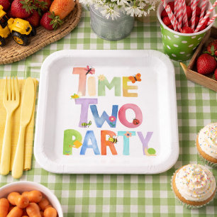 Assiettes en papier pour fête Time Two, thème inse