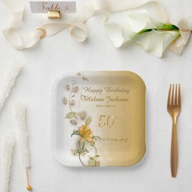 Assiettes en papier pour les 50 ans en or (Mariage)
