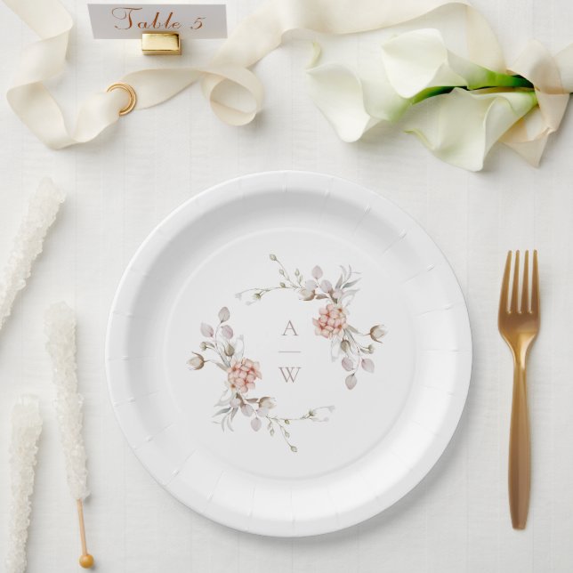 Assiettes en papier pour mariage à monogramme flor (Mariage)