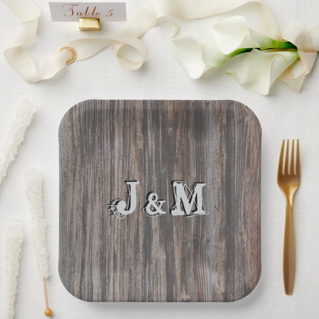 Assiettes en papier pour mariage aspect bois avec  (Mariage)