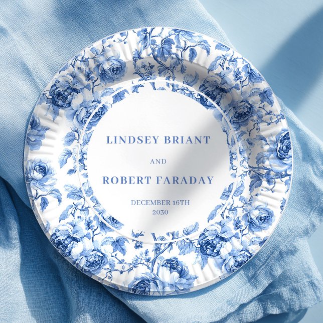 Assiettes en papier pour mariage classique Roses N (Navy Roses Classic Wedding Paper Plates)