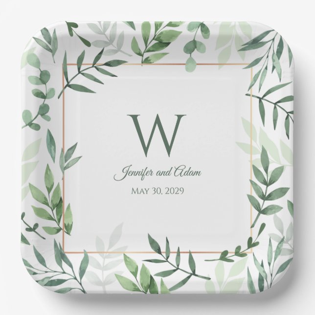 Assiettes en papier pour mariage Greenery Garden I (Recto)