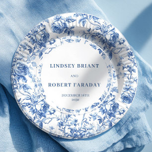 Assiettes en papier pour mariage toile de Jouy Ros