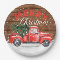 Assiettes en papier pour Noël avec camion rouge vi