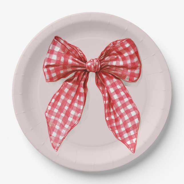 Assiettes en Papier pour Noël avec Ruban Rouge (Devant)