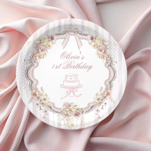Assiettes en papier pour premier anniversaire Bow 