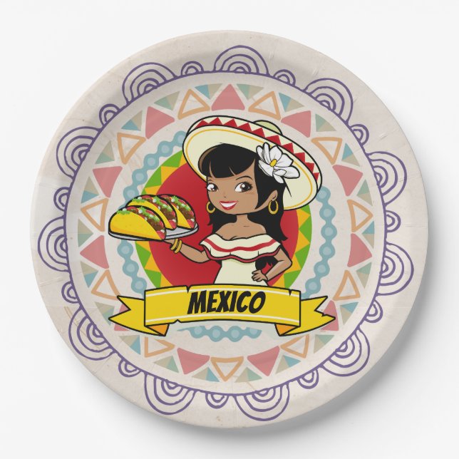 Assiettes en papier pour tacos mexicains (Devant)