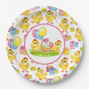 Assiettes en papier Poussins de Pâques fêtant