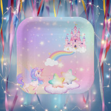 Assiettes en papier Princesse Licorne Pastel