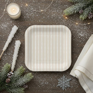Assiettes en papier rayées beige clair moderne