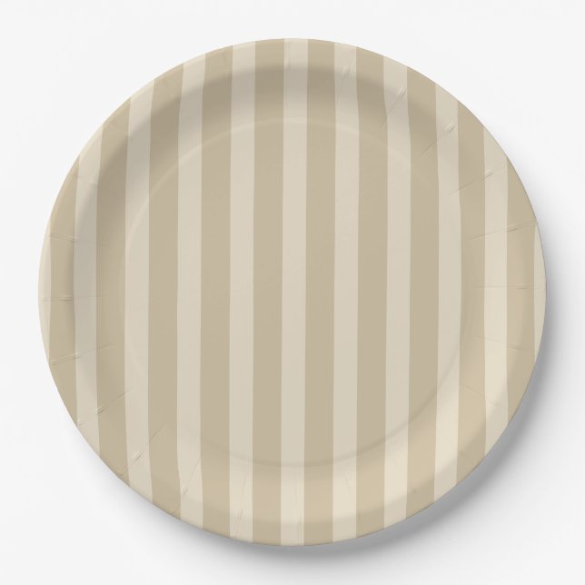 Assiettes en papier rayées marron clair minimalist (Devant)