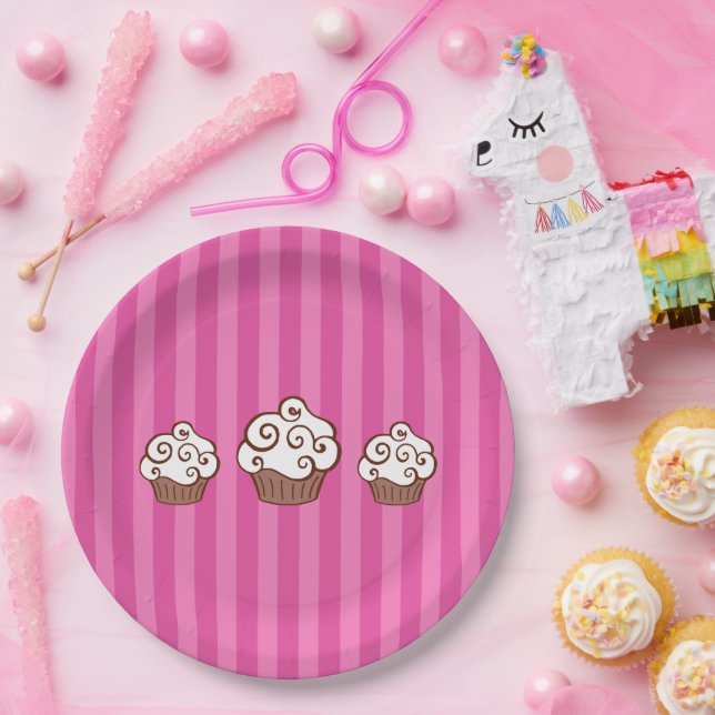 Assiettes en papier rayées pour Cupcake  (Fête)