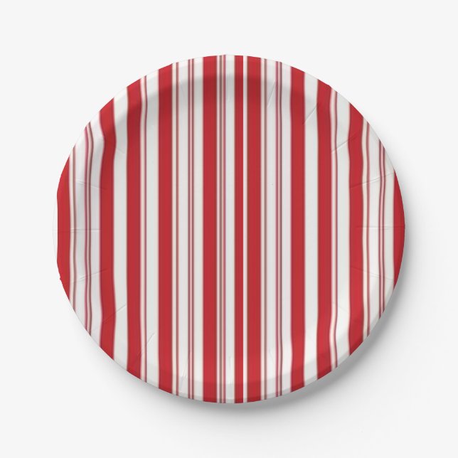 Assiettes en papier rayées rouge et blanc (Devant)
