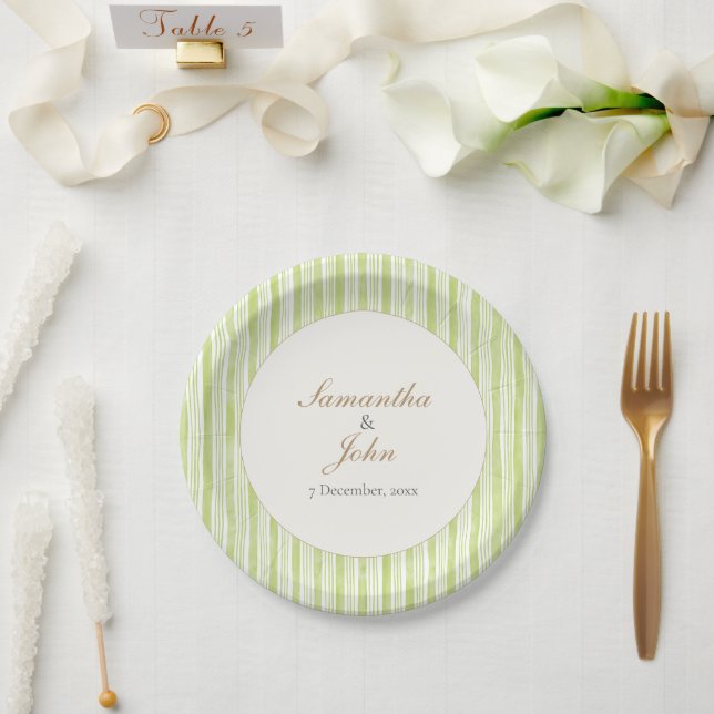 Assiettes en papier rayées vertes rétro pour maria (Mariage)