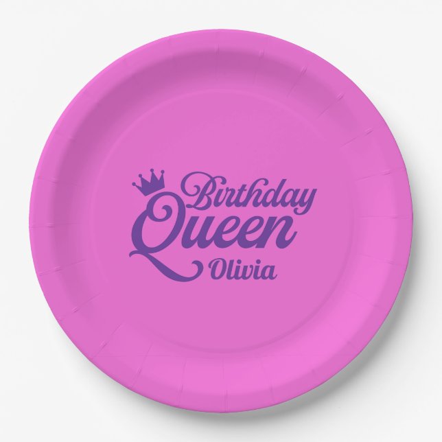 Assiettes en papier Reine d'anniversaire (Devant)