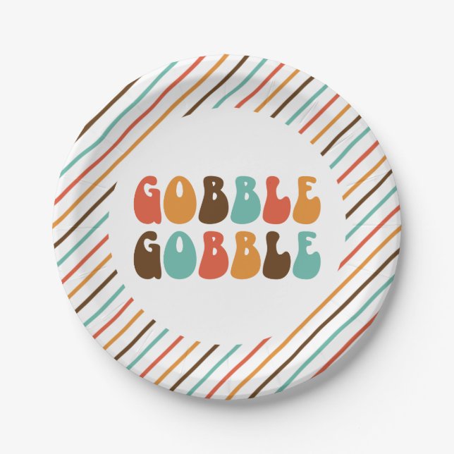 Assiettes en papier rétro de Thanksgiving Gobble G (Devant)