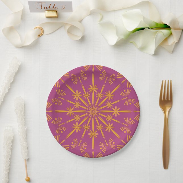Assiettes en papier Retro Mandala Boysenberry 7" (Mariage)