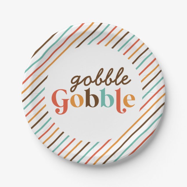 Assiettes en papier rétro pour Thanksgiving Gobble (Devant)