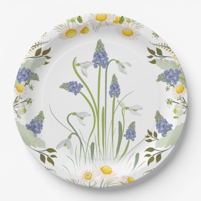 Assiettes en Papier Rondes Fleurs d'Été Dessin Com (Devant)