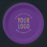 Assiettes en papier rondes violettes avec logo d'e<br><div class="desc">Faites la promotion de votre marque avec des assiettes en papier rondes et résistantes imprimées avec votre logo d'entreprise. Vous pouvez facilement personnaliser ces assiettes violettes en ligne pour correspondre à n'importe quel événement ou promotion. Toutes les couleurs sont personnalisables. Conformément aux normes de la FDA, ces assiettes sont imprimées...</div>
