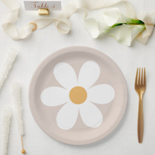 Assiettes en papier rose clair rétro marguerite bo