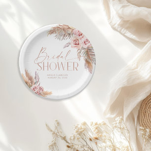 Assiettes en papier rose doré Pampas Floral Boho