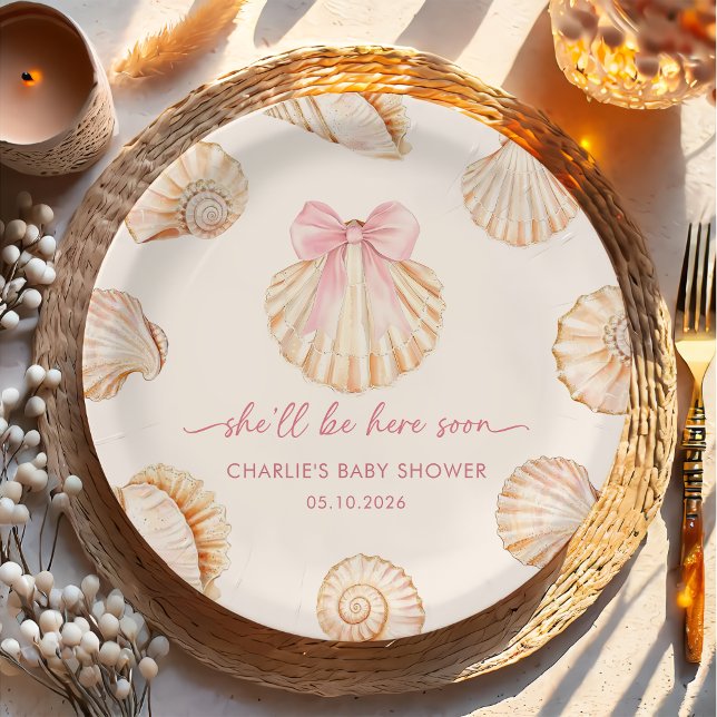 Assiettes en papier Rose Fête de Naissance Coquill (Créateur téléchargé)
