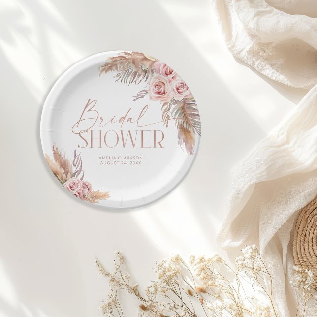 Assiettes en papier rose gold florales boho (Créateur téléchargé)