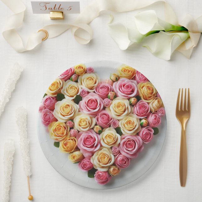 Assiettes en papier Rose Heart 9" (Mariage)