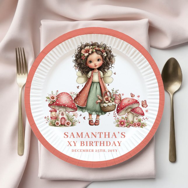 Assiettes en Papier Rose Pâle pour 7ème Anniversai (Joyful Fairy 7th Birthday Blush Pink Paper Plates)
