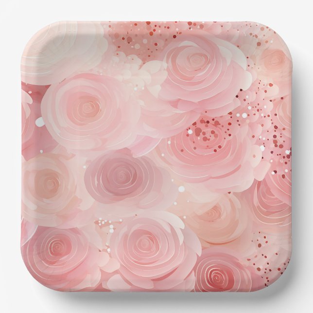 Assiettes en papier Rose Pastel (Recto)