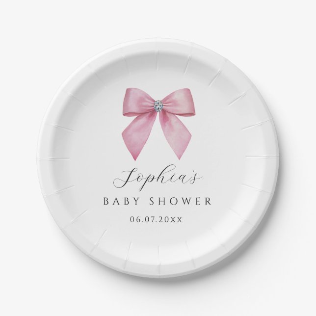 Assiettes en papier Rose pour Baby Shower  (Devant)