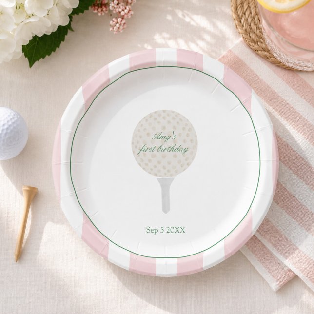 Assiettes en papier rose pour soirée de golf (Créateur téléchargé)