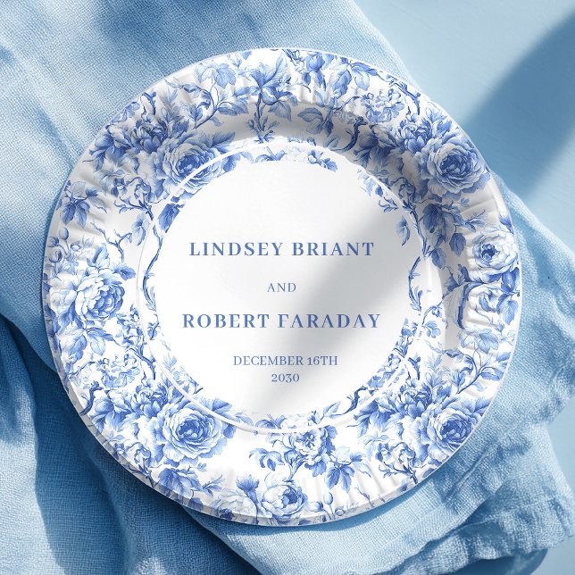 Assiettes en papier Roses Navy pour mariage romant (Navy Roses Romantic Wedding Paper Plates)