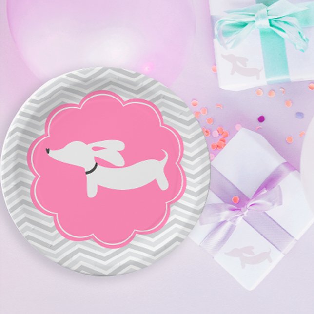 Assiettes en Papier Roses pour Fête de Naissance d (Dachshund pink party - baby showers, kids birthday parties and wiener dog bridal showers)