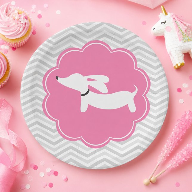 Assiettes en Papier Roses pour Fête de Naissance d (Dachshund pink party - baby showers, kids birthday parties and wiener dog bridal showers)