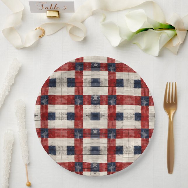 Assiettes en Papier Rouge Blanc Bleu Americana (Mariage)