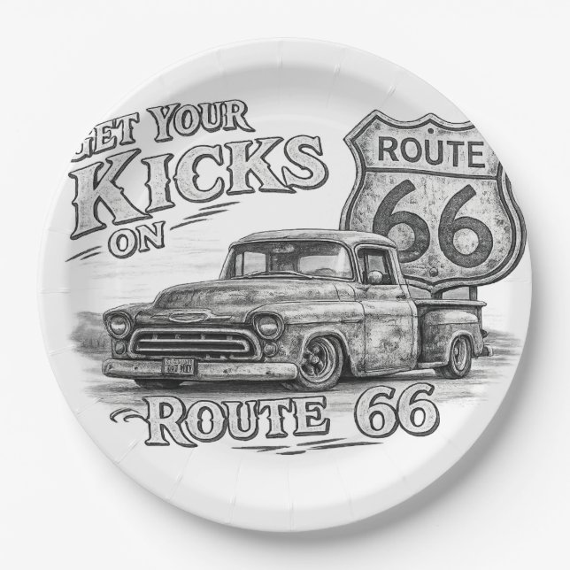 Assiettes en papier Route 66 (Devant)