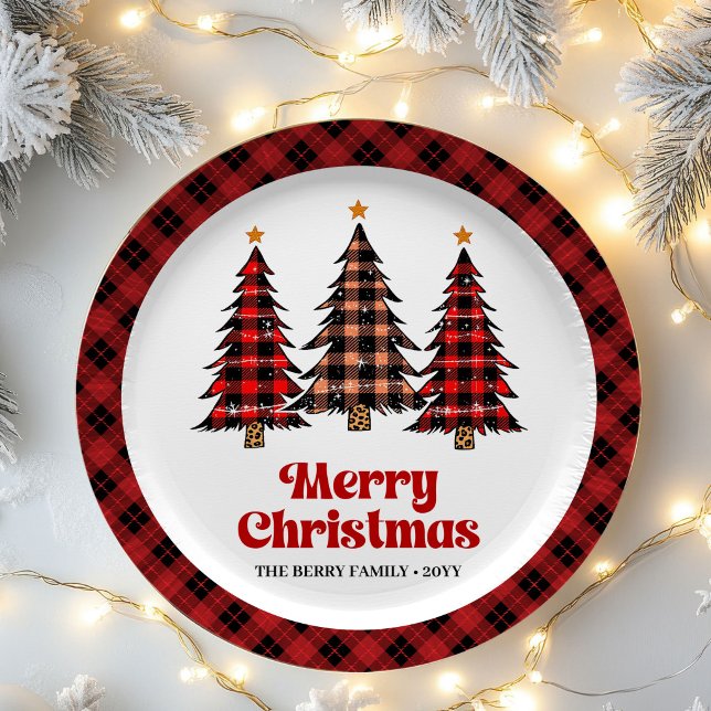 Assiettes en papier rustiques charmantes à carreau (Charming Rustic Plaid Tree Christmas Paper Plates)