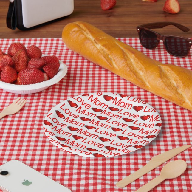 Assiettes en papier Saint-Valentin Amour Maman (Pique-nique)
