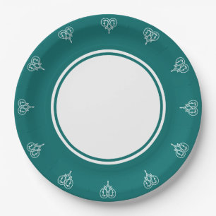 Assiettes en papier sarcelle à motif de cœurs tiss