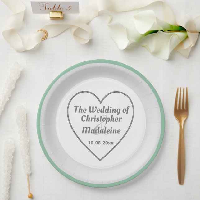 Assiettes en papier simples argent gris et blanc p (Mariage)
