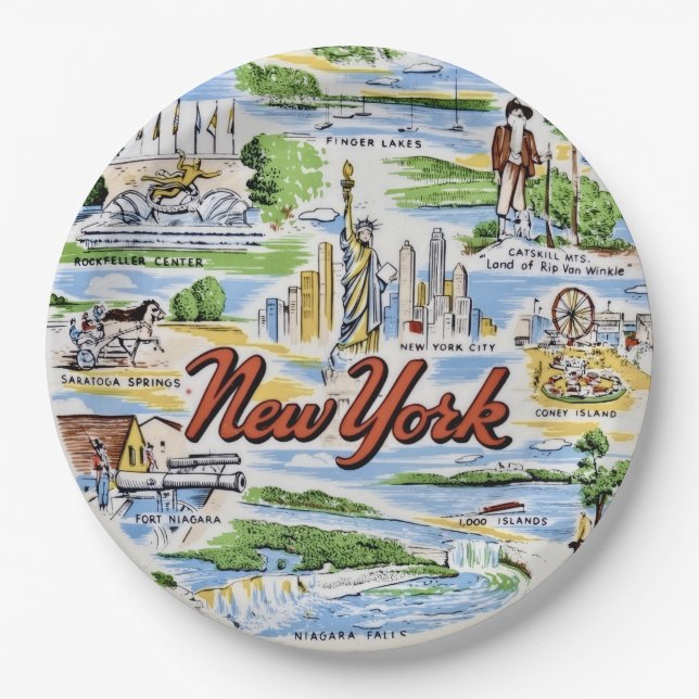 Assiettes en papier Sites de l'État de New York (Devant)