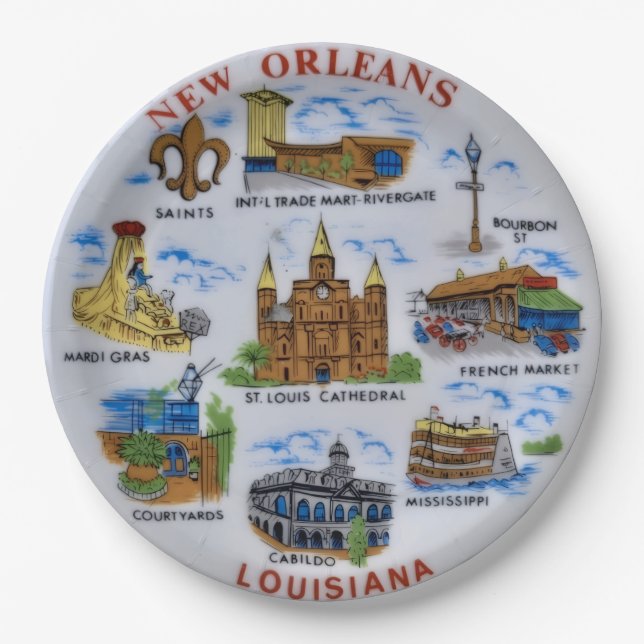 Assiettes en papier souvenir de La Nouvelle-Orléan (Devant)