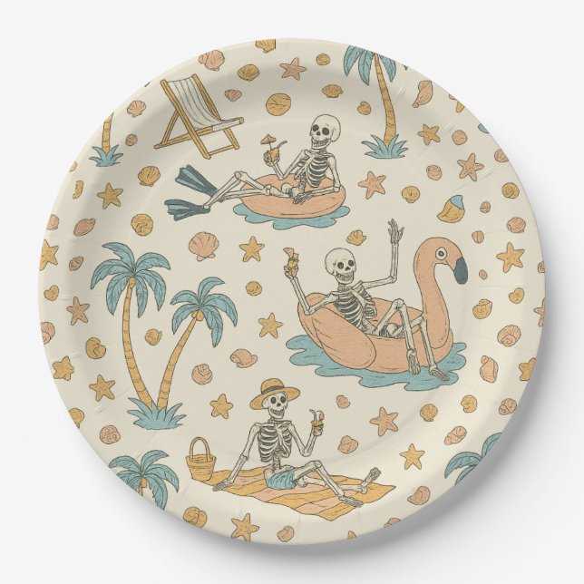 Assiettes en papier squelette pour la fête de Summ (Devant)