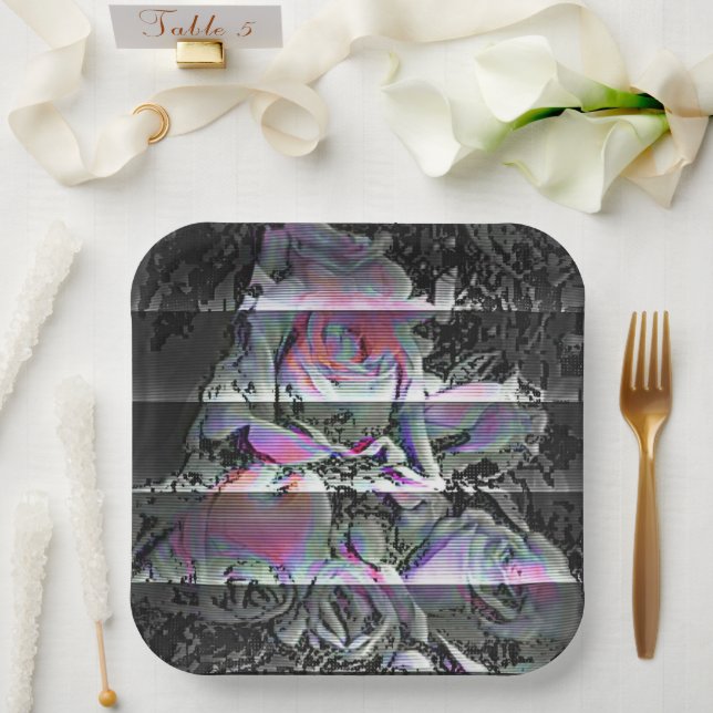 Assiettes en papier Techno Bouquet (Mariage)