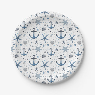 Assiettes en papier thème plage étoile de mer ancr